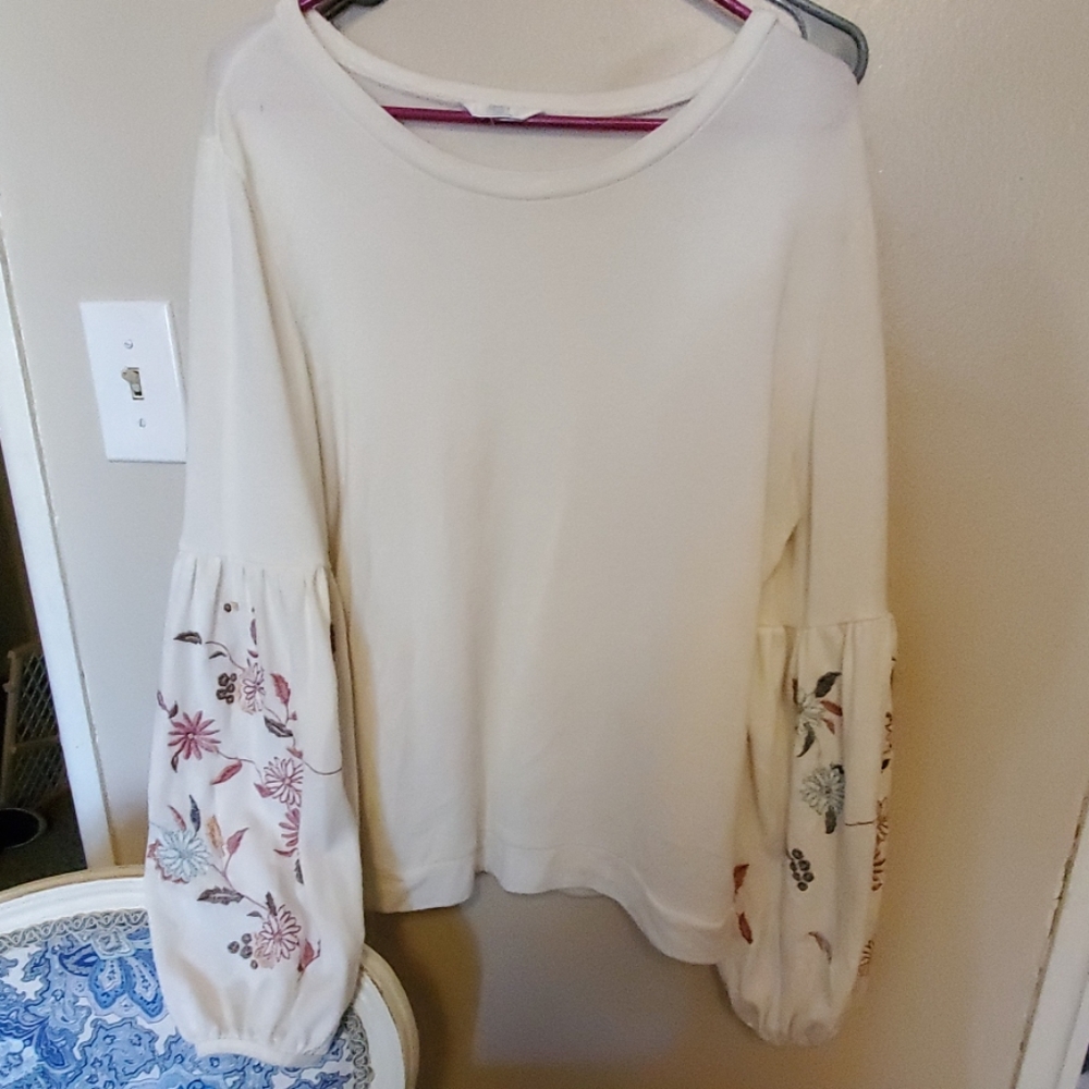 Time and Tru puff sleeve embroidered floralsweater